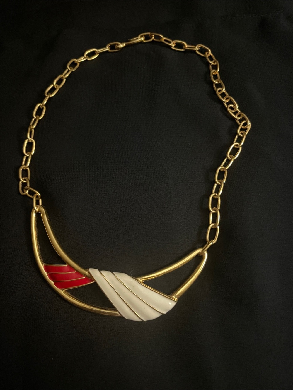 Gold-Tone Red & Cream Enamel Statement Necklace - Women Jewelry